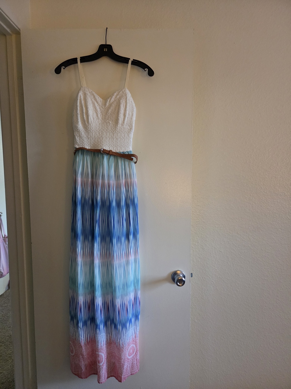 White Bodice Multicolor Ombre Maxi Dress